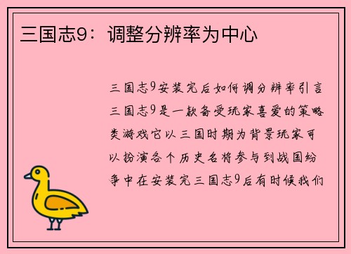 三国志9：调整分辨率为中心