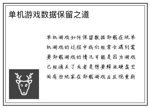 单机游戏数据保留之道