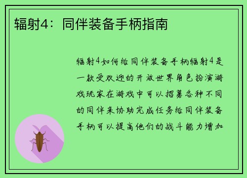 辐射4：同伴装备手柄指南
